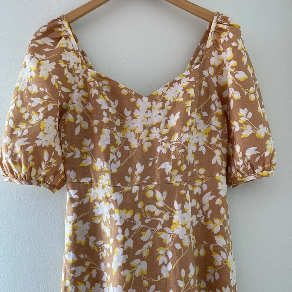 Draper James June Dress Shadow Floral Linen White Tan Yellow XS or 0 - Picture 4 of 17